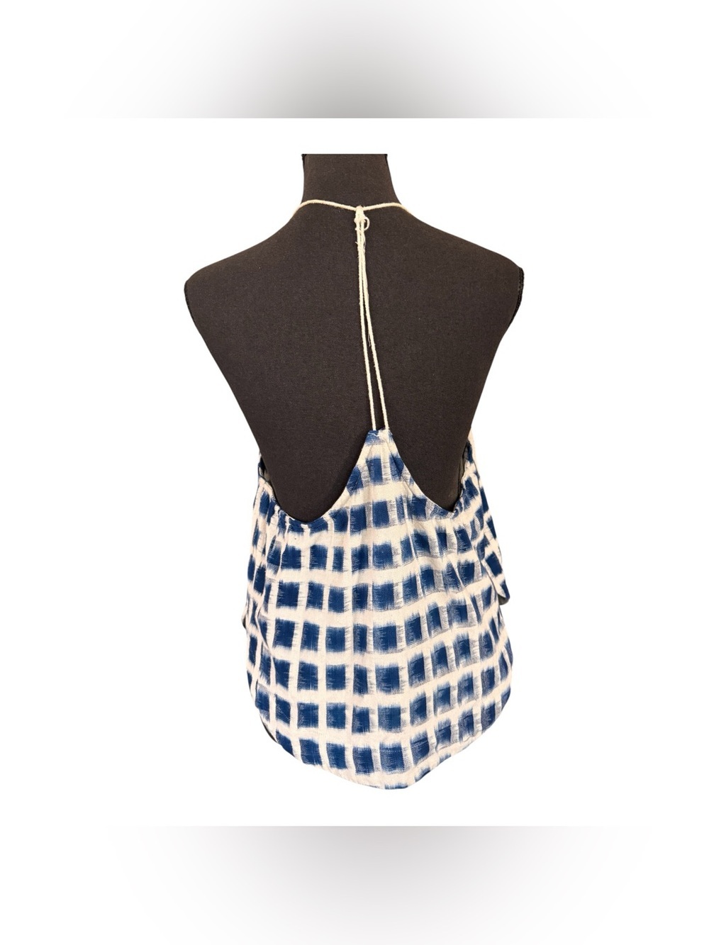 Free People Navy Grid Halter Top, Size L - Picture 5 of 9